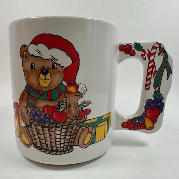 Toscany Collection Teddy Bear in Santa Hat Christmas Mug/Cup Stoneware 1980s VTG - Picture 15 of 16